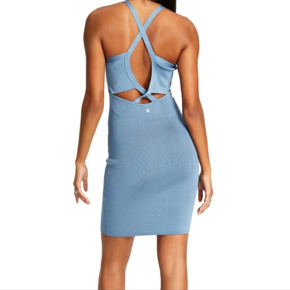 Guess Rashelle Open Back Mini Sheath Dress - Cyclone Blue- Large - New with tags